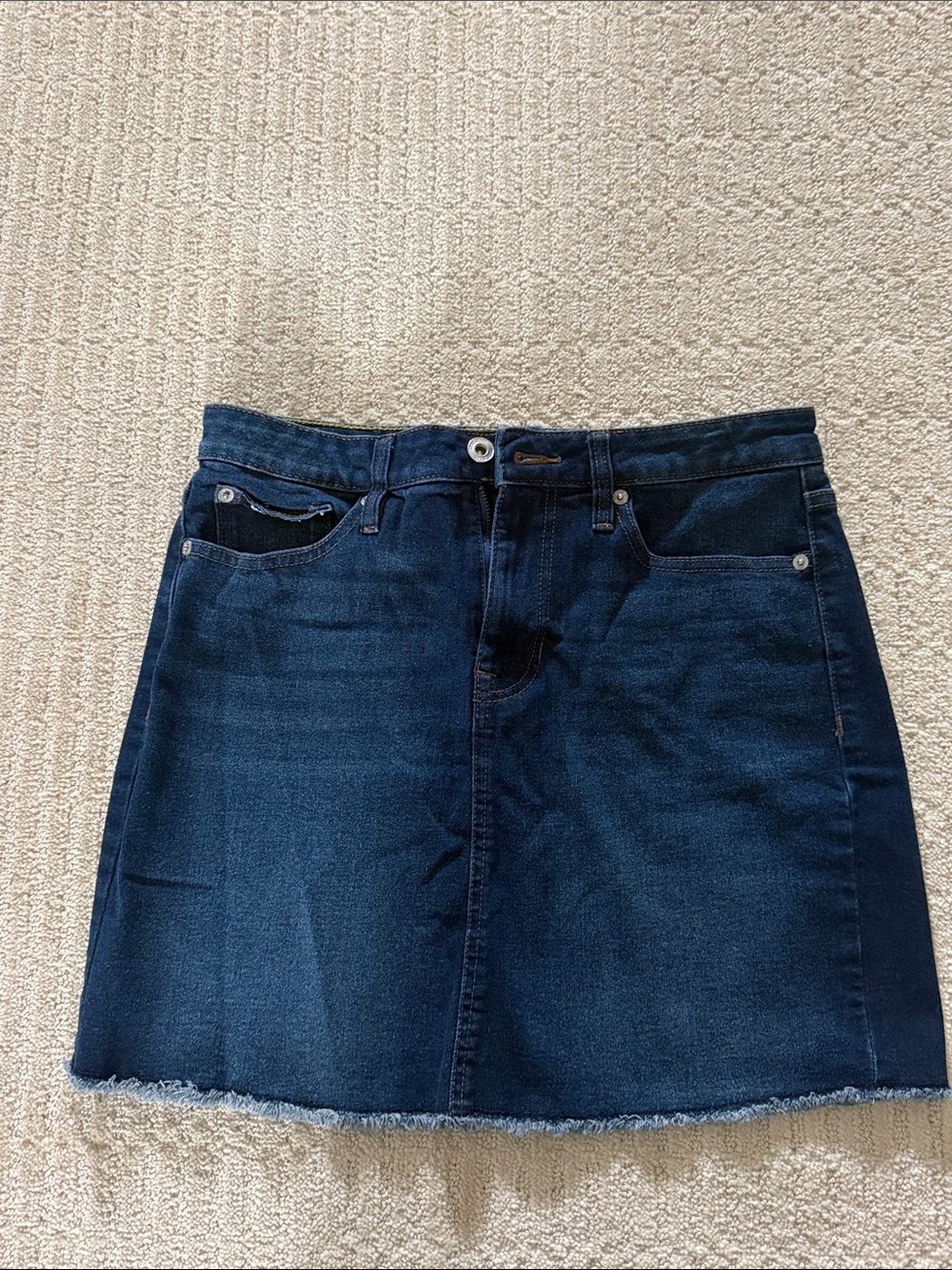 DKNY Dark Blue Denim Mini Skirt with Frayed Hem